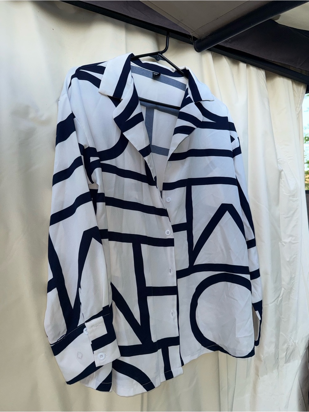 SHEIN Navy and White Striped Button Shirt